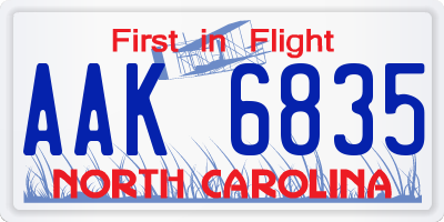 NC license plate AAK6835
