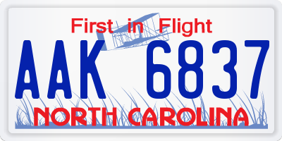 NC license plate AAK6837