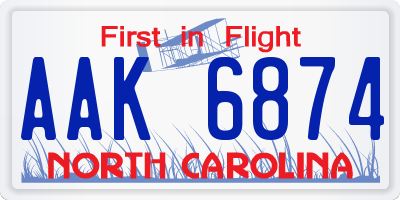 NC license plate AAK6874