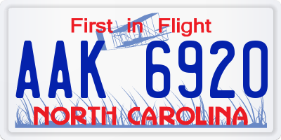 NC license plate AAK6920