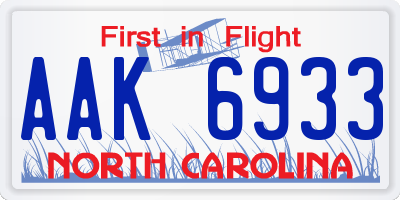 NC license plate AAK6933