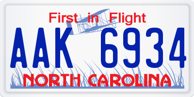 NC license plate AAK6934