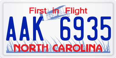 NC license plate AAK6935