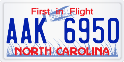 NC license plate AAK6950