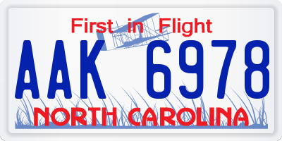 NC license plate AAK6978