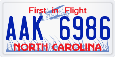 NC license plate AAK6986