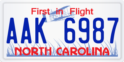 NC license plate AAK6987