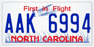 NC license plate AAK6994