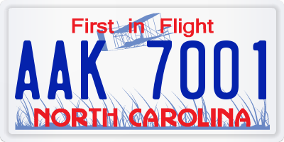 NC license plate AAK7001