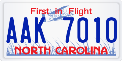 NC license plate AAK7010