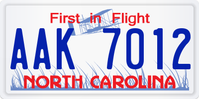 NC license plate AAK7012