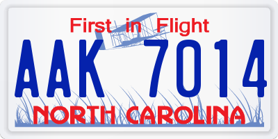 NC license plate AAK7014