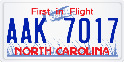 NC license plate AAK7017