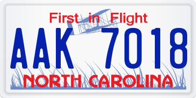 NC license plate AAK7018