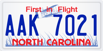 NC license plate AAK7021