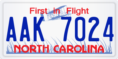 NC license plate AAK7024