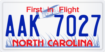 NC license plate AAK7027