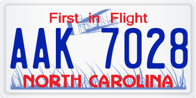 NC license plate AAK7028