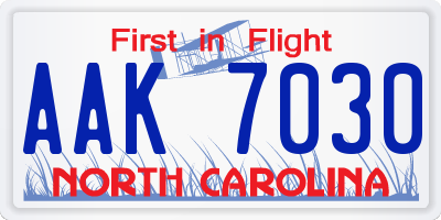 NC license plate AAK7030