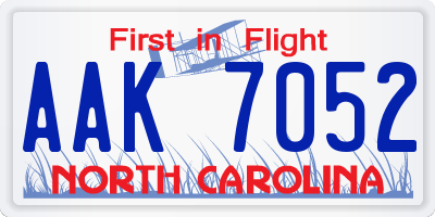 NC license plate AAK7052