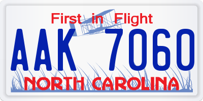 NC license plate AAK7060