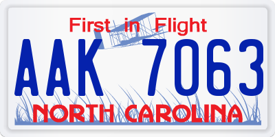 NC license plate AAK7063