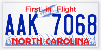 NC license plate AAK7068