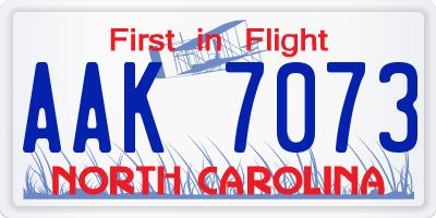 NC license plate AAK7073