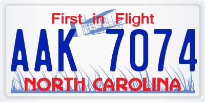 NC license plate AAK7074