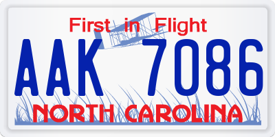 NC license plate AAK7086