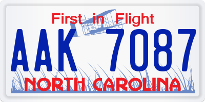 NC license plate AAK7087