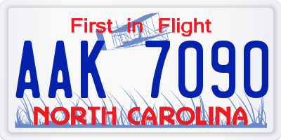 NC license plate AAK7090
