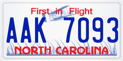 NC license plate AAK7093