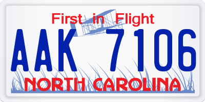 NC license plate AAK7106