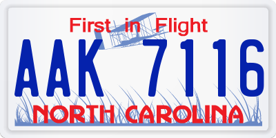 NC license plate AAK7116