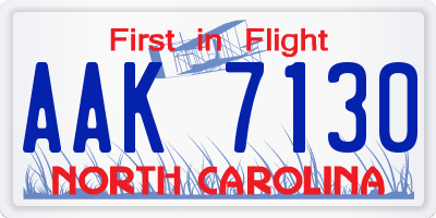 NC license plate AAK7130