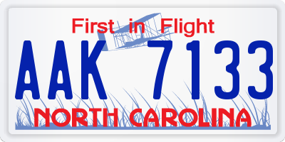 NC license plate AAK7133