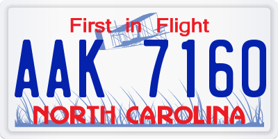 NC license plate AAK7160