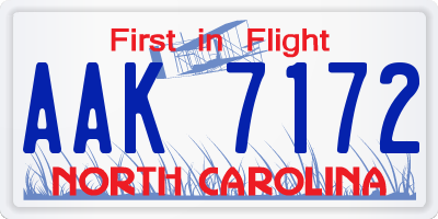 NC license plate AAK7172