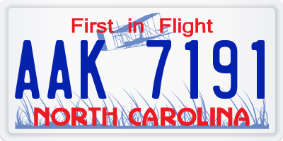 NC license plate AAK7191