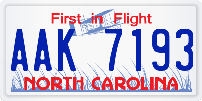 NC license plate AAK7193