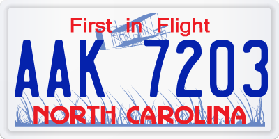 NC license plate AAK7203