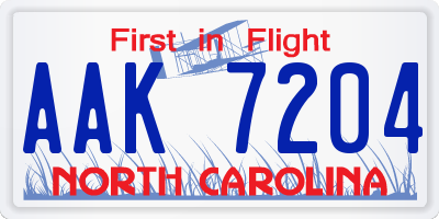 NC license plate AAK7204