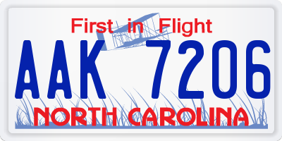 NC license plate AAK7206