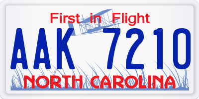 NC license plate AAK7210