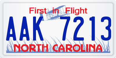NC license plate AAK7213
