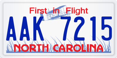 NC license plate AAK7215