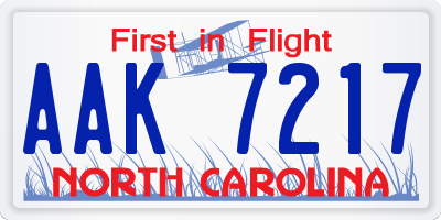 NC license plate AAK7217