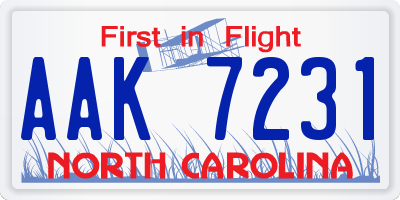 NC license plate AAK7231