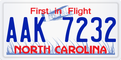 NC license plate AAK7232
